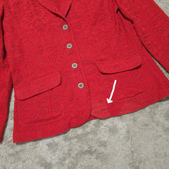 CHICOS 100% Silk Floral Knit Patterned Blazer, Red Orange, Unlined, Size 1, M - Picture 12 of 16